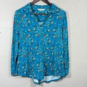 Woolovers‎ Floral Top Med French Jersey Knit Travel Stretch Swing Garden Cottage